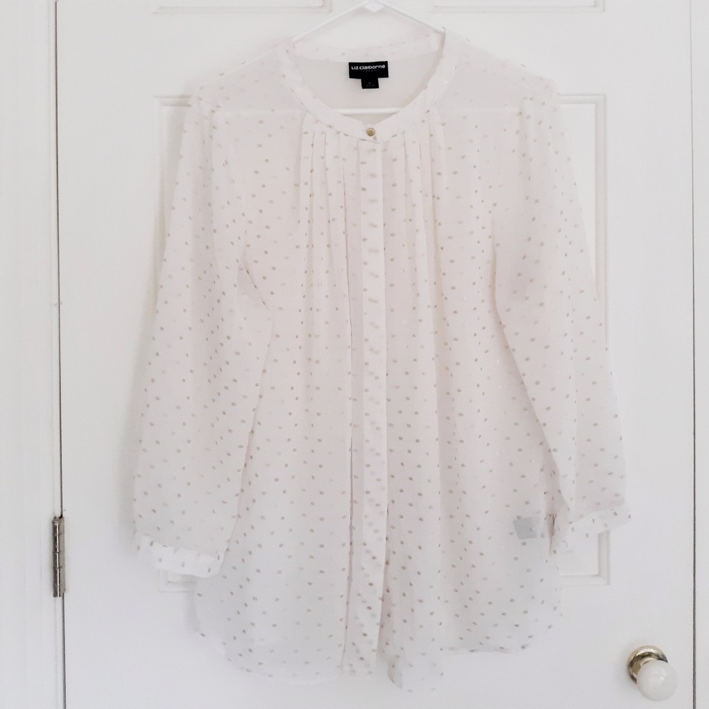 Women's White and Gold Liz Claiborne Blouse Size L